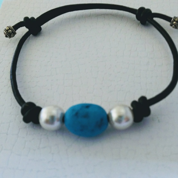 Pearls and turquoise slip knot. Adjustable bracele - Picture 8 of 8